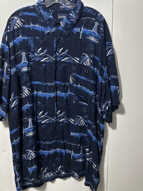 Puritan Navy Blue Short-Sleeve Button-Down with White & Royal Brushprint